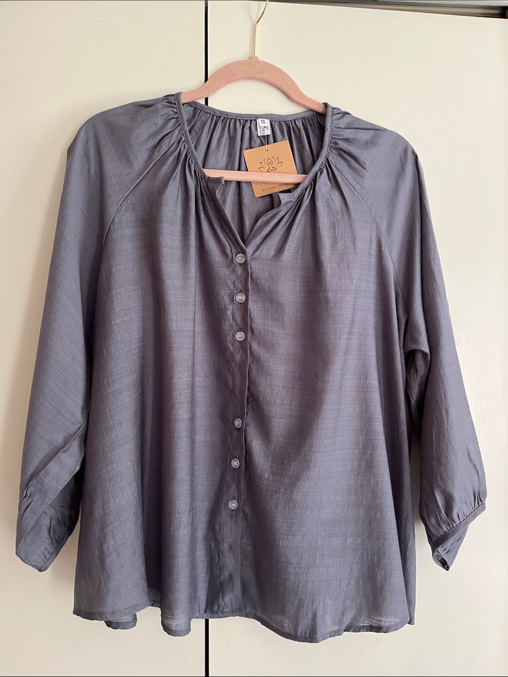 Lightweight Blue Gray Button-Front Women's Top